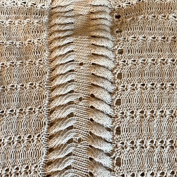 Minnie Rose Cotton Sweater with Open Shoulder, Cable & Open Stitch Detail. Lg. - Picture 4 of 7